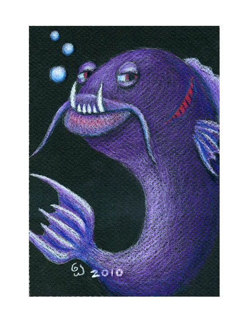 MonsterPet Catfish, watercolor pencil drawing on paper
